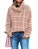 KIRUNDO 2021 Winter Women’s Turtleneck Knit Sweater Long Sleeves Pullover Plaid Side Split Checked Outwear Loose Fit… | Women's Casual Dresses