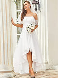 Wedding Dress Women's A Line Off Shoulder High Low Spaghetti Straps Lace Bridal Dress  - Sara Clothes