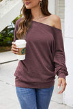 Aifer Women's Off The Shoulder Top Casual Loose Oversized Shirts Sexy Fall Long Sleeve Tunic Tops Burgundy Sweater | Women's Sweaters