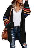 Womens Pocketed Button Down Casual Cable Patchwork Balloon Sleeve Long Cardigan Sweater | Women's Cardigan