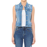 Khanomak Women Stretch Destructed Distressed Denim Jacket