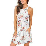 Ladies Casual Sleeveless O-Neck Pockets Ladies Slim Mini Dress Bodycon Dress Office Wear for Casual Club Cocktail Evening Gowns Work UK Size 8-26 | Women's Work Dresses