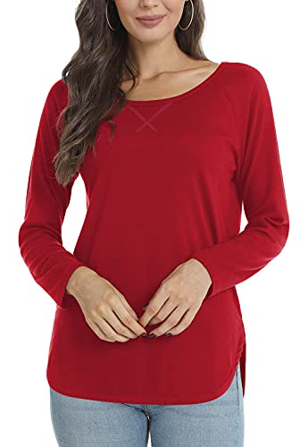 Women's Fall Long Sleeve Side Split Loose Casual Pullover Tunic Tops