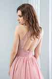Women's Halter Lace A-line Chiffon Floor-length Bridesmaid Dress | Women's Evening Gowns
