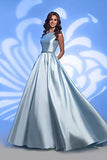 Ufashion Women's Satin Ruched A Line Prom Dress Beaded Formal Evening Gown with Pockets