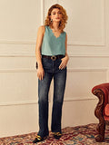 Women's Sleeveless V Neck Blouse Scallop Trim Solid Work Office Tops | Original Brand | Women's Tops and Blouses