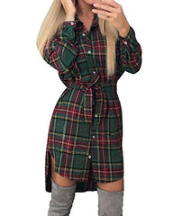 Style Dome Women s Shirt Dress Checked Long Sleeve Blouse Tartan Long Original Brand