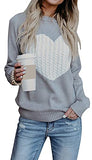 Women's Pullover Sweaters Long Sleeve Crewneck Cute Heart Knitted Sweaters