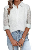 Leopard White Womens Button Down Shirts Long Sleeve V Neck Blouses Tops for Work - FARYSAYS | Women's Tops and Blouses