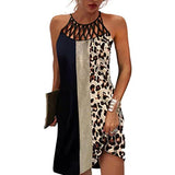 Summer Dresses Women's Neck Print Loose Casual Sleeveless Short Dress Beach Party Dress Mesh Casual Dress | Original Brand