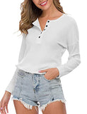 WNEEDU Women's Long Sleeve Waffle Knit Tunic Blouse Casual Button Up Henley Shirts Plain Tops White M | Women's Sweaters