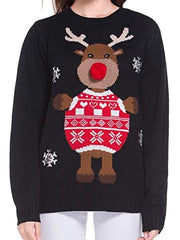 daisysboutique Women's Christmas Reindeer Themed Knitted Holiday Sweater Girl Pullover