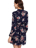 Women's Mock Neck Long Sleeve Floral Print Ruffle Short Dress