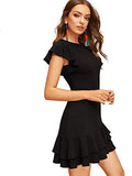 Women's V Back Inslace Layered Ruffle Hem Flutter Sleeve Dress