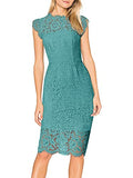 Turquoise Women's Sleeveless Lace Floral Elegant Cocktail Dress Crew Neck Knee Length for Party - MEROKEETY | Women's Cocktail Dresses