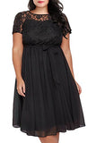 Women's Scooped Neckline Floral lace Top Plus Size Cocktail Party Midi Dress