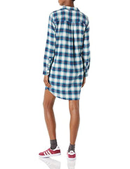 Women's Flannel Long Sleeve Relaxed Fit Popover Shirt Dress