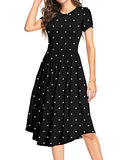 Black Summer Polka Dot Casual Midi Tunic Short/Long Sleeve Plain Dress Pleated Loose Flowy Floral Ladies Dress with Pocket - YUNDAI | Women's Casual Dresses