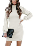 Women Turtleneck Long Sleeve Knit Stretchable Elasticity Slim Sweater Bodycon Mini Sweater Dress