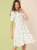 Women's Peter Pan Collar A-line Flowy Midi Chiffon Floral Dress | Original Brand