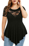 Chvity Womens Plus Size Tops O-Neck Asymmetric Short Sleeve Tunics Lace Blouse Shirts for Summer Casual S-5X