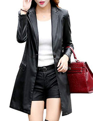 Tanming Womens Casual Lapel Long PU Faux Leather Jacket Suit Coat Trench Outerwears | Women's Coat & Jacket