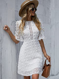 Women's Swiss Dot A Line Dress Round Neck Half Sleeve Mini Boho Dresses | Women's Lace Dresses