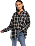 SweatyRocks Women's Long Sleeve Collar Long Button Down Plaid Shirt Blouse Tops | Women's Tops and Blouses