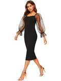 Women's Elegant Mesh Contrast Long Bishop Sleeve Bodycon Pencil Dress | Women's Work Dresses