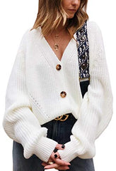 Women's V Neck Button Down Long Sleeve Cable Knit Cardigan Sweaters Outerwear Tops | Women's Sweaters