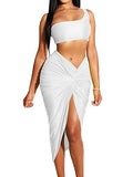 Women's Sexy One Shoulder Long Bodycon Slit Skirt 2 Pieces Dress