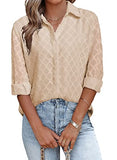Apricot Womens Button Down Shirts Long Sleeve V Neck Blouses Tops for Work - FARYSAYS | Women's Tops and Blouses
