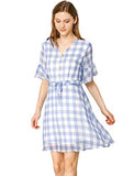 Women's Plaid Checkered Flutter Sleeve V-Neck Mini Dress | Original Brand