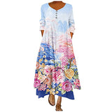 Ladies Roud Neck Long Sleeves Loose Plus Size Dresses S-XXL, Charm Women's Spring Flowers Print Long Maxi Dress | Original Brand