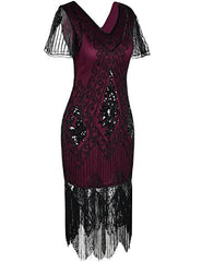 Women's Flapper Dresses 1920s Sequins Art Deco Gatsby Cocktail Dress With Sleeve