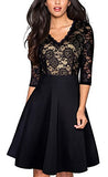 HOMEYEE Women's Vintage 3/4 Sleeve Floral Lace Embroidery Cocktail Flared Dress A062