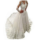 Vintage Lace Long Sleeve Wedding Dress for Bride 2020 Beads Mermaid Bridal Dresses Detachable Train | Women's Formal Dresses