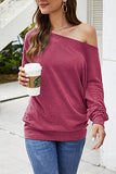 Womens Tops Dressy Casual Batwing Pullover Sweaters Long Sleeve Blouses off Shoulder Tops Oversized Winter Shirts Magenta | Women's Sweaters