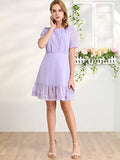 Women's Elegant Short Sheer Sleeve Ruffle Hem Swiss Dots Chiffon Dress