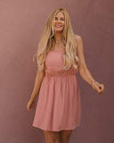 Women's Peach Beige Shoulder-tie Smocked-back Mini Dress By @amberfillerup