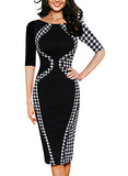 Work Dress for Women Casual Round Neck Fitted Waist Business Pencil Dress | Women's Work Dresses