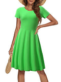 Grass Green Spring/Summer Casual Women Short Sleeve Round Neck A Line Fit and Flare Midi Skater Dress - HUHOT | Women's Casual Dresses