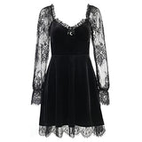 Womens V Neck Velvet Lace Ruffle Gothic Punk Party Spaghetti Strap Mini Dress | Women's Lace Dresses