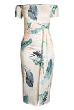 Women's Casual Off The Shoulder Floral Print High Slit Evening Party Dress