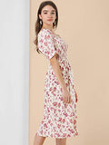 Women's Square Neck Puff Sleeves Casual Midi Smocked Floral Dress | Original Brand