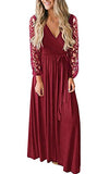Kranda Womens Vintage Floral Lace Long Sleeve Faux Wrap V Neck Party Long Maxi Dress | Women's Casual Dresses