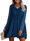 Women's Dresses Long Sleeves Short Mini Dress V Neck Flowy Casual Swiss Dot Loose Fit Babydoll Dress | Women's Evening Gowns