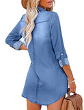 Womens Button Down Denim Shirt Dresses Long Sleeve Casul Tunic Tops | Original Brand | Women's Tops and Blouses