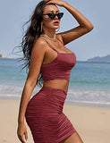 Women's Summer 2 Piece Outfits Cami Crop Top Bodycon Skirt Mini Club Dress