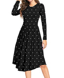 Long Sleeve Black Summer Polka Dot Casual Midi Tunic Short/Long Sleeve Plain Dress Pleated Loose Flowy Floral Ladies Dress with Pocket - YUNDAI | Women's Casual Dresses